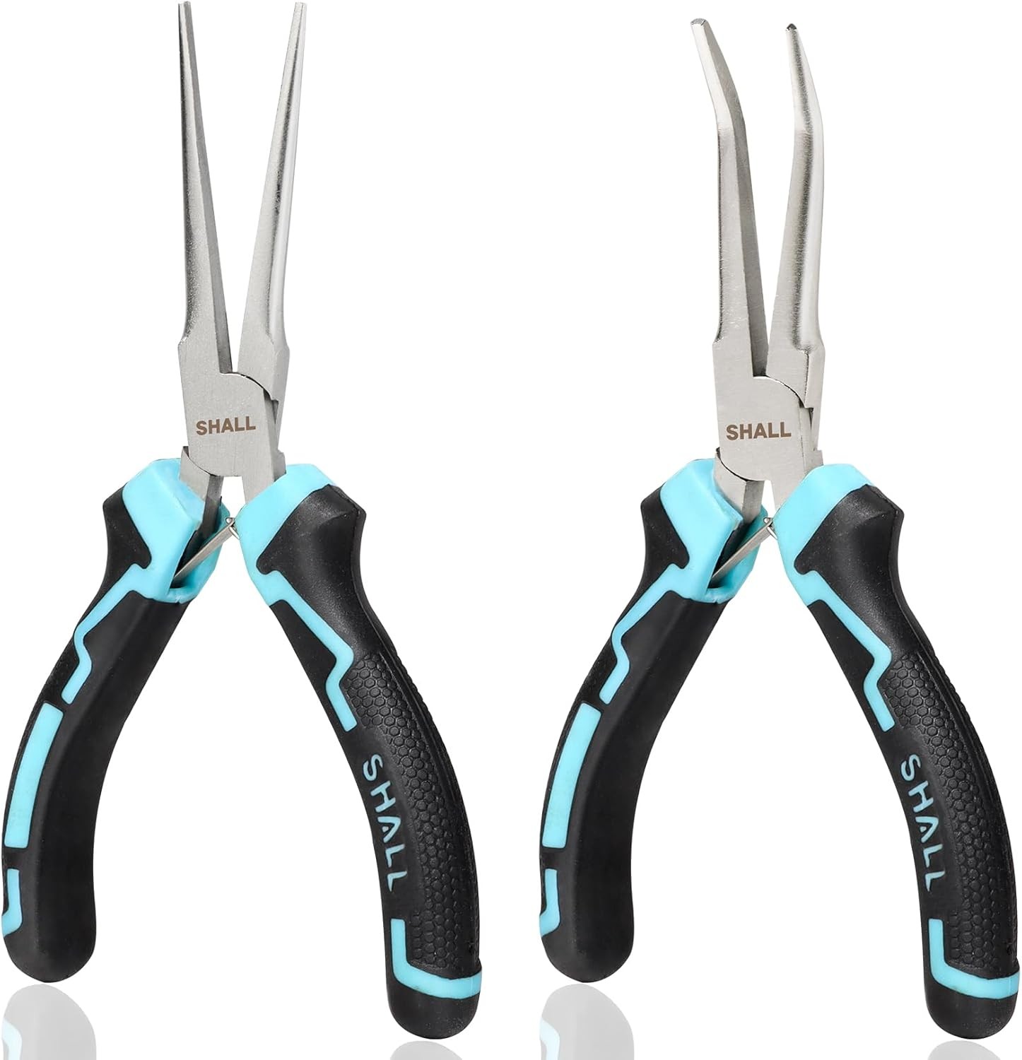 SHALL 6″ Mini Needle Nose Pliers Set, 2PCS Long Nose Pliers & Bent Nose Pliers