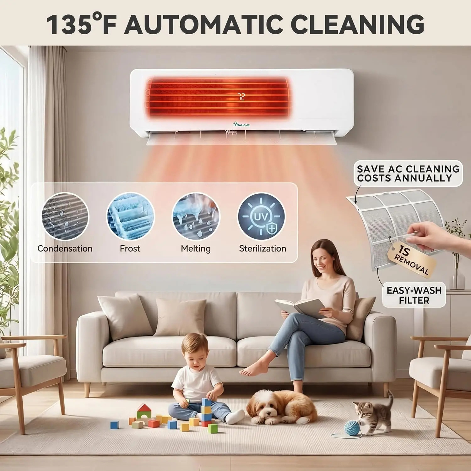 9000 BTU Mini Split AC/Heating System 115V 18 SEER2 Energy Efficient WiFi Alexa