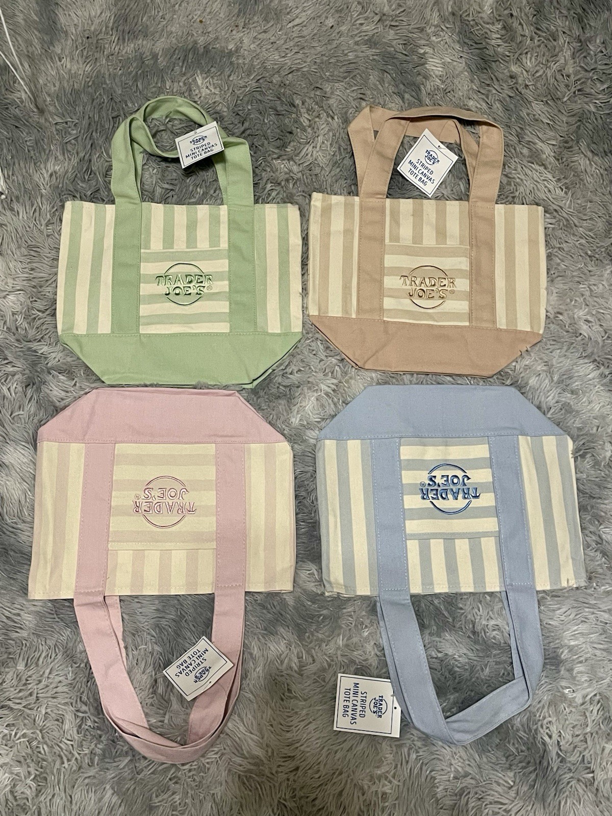 Trader Joe’s Mini Pastel Stripe Canvas Tote Bag Limited Edition Set Of 4