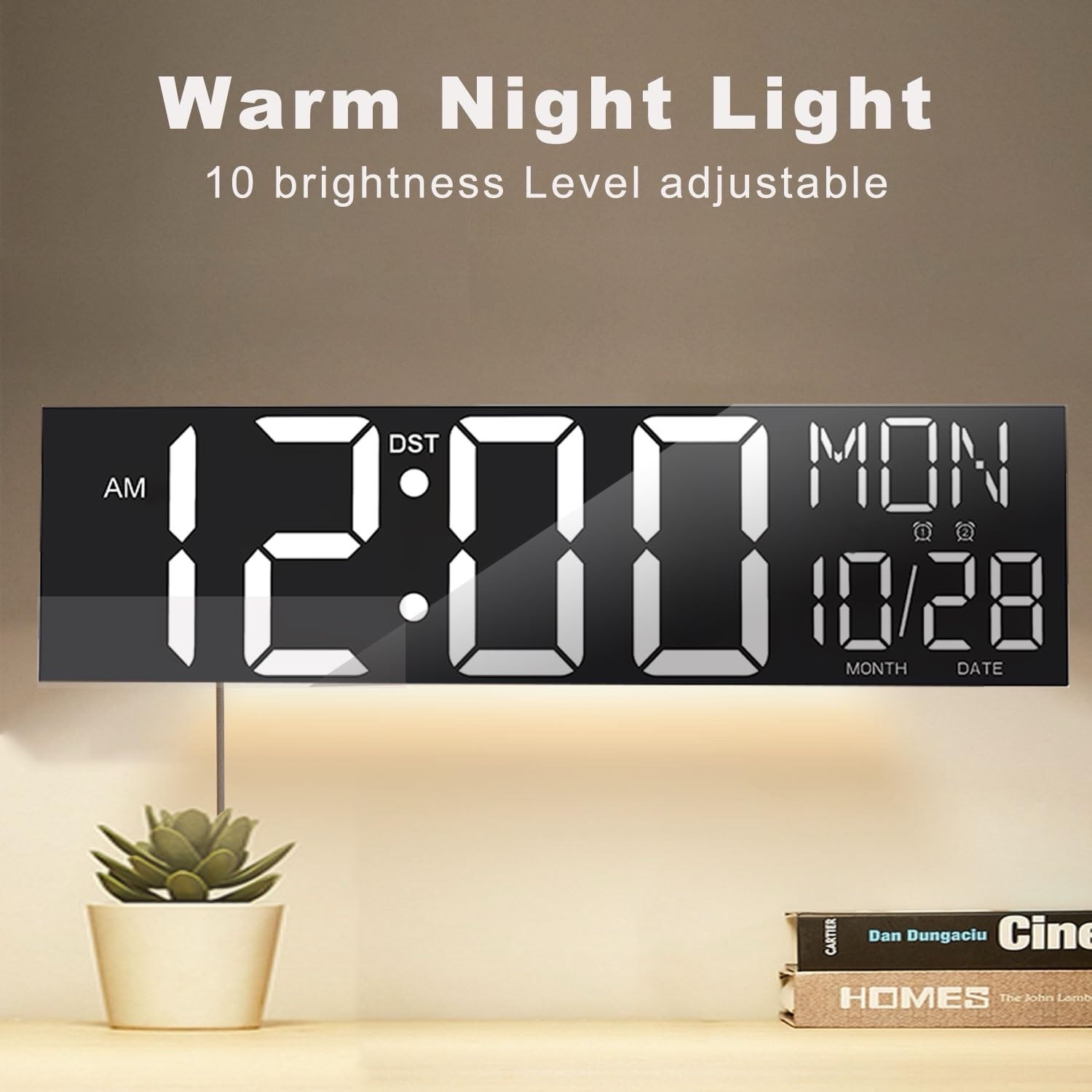 30″ Large Digital Wall Mount Clock with Remote Control, Alarm, Auto DST