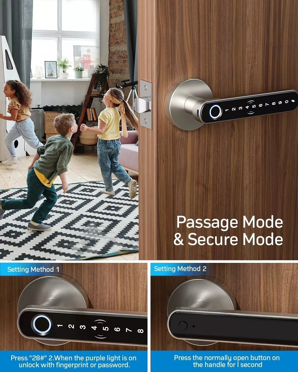 TMEZON Smart Door Lock Wi-Fi Fingerprint Keyless Door Lock with Handle Free APP