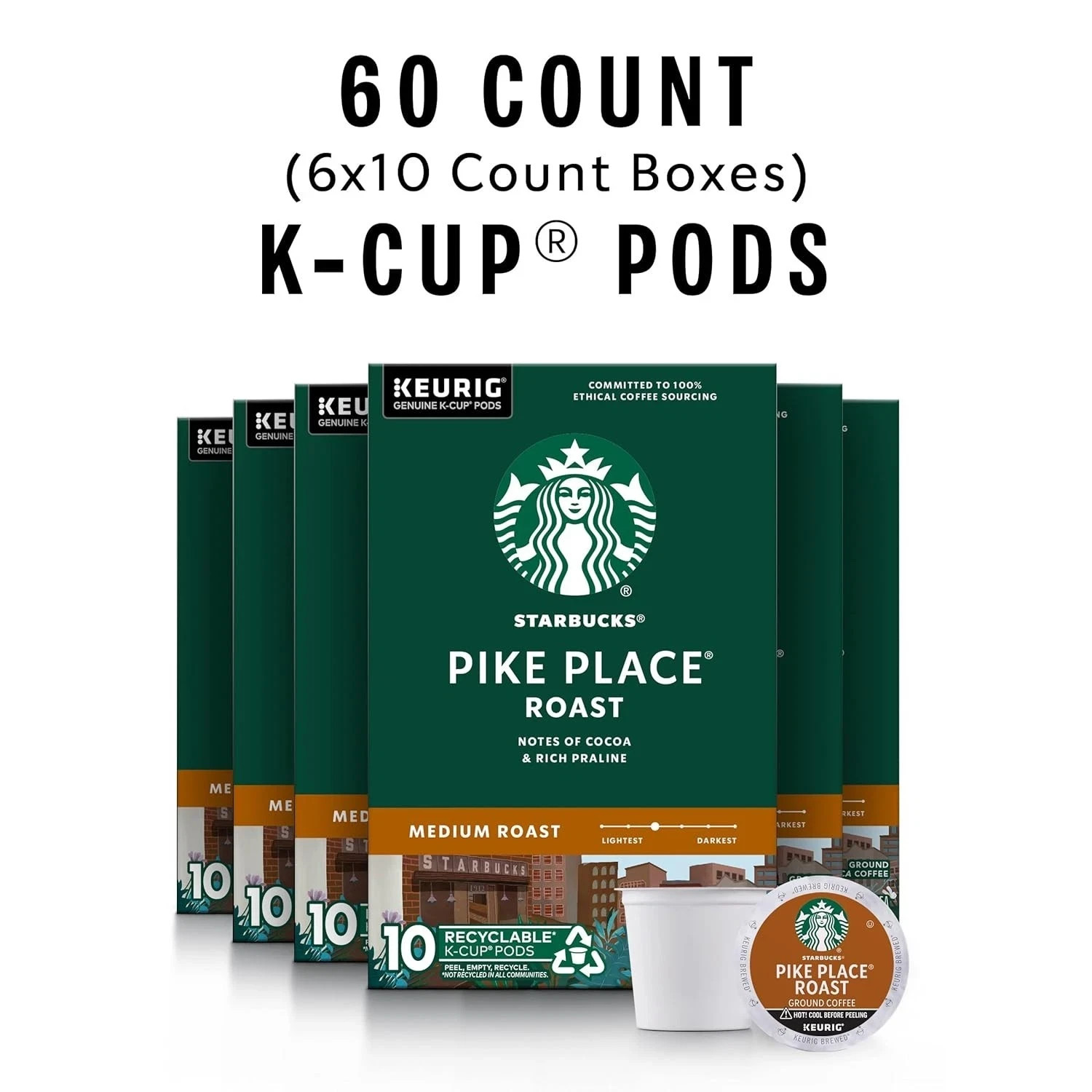 Starbucks K-Cup Coffee Pods, Medium Roast Hot or Iced Coffee, Pike Place Roast