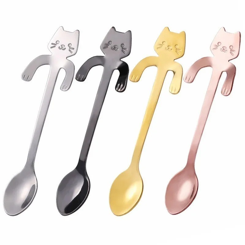 Stainless Steel Mini Cute Cat Spoon for Tea Coffee Dessert Sugar Ice Cream