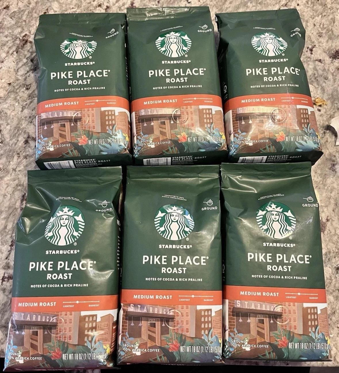 6 Bag PIKE place Starbucks Ground 18oz Bags Coffee Medium Roast Lot 6.72 LB LOT