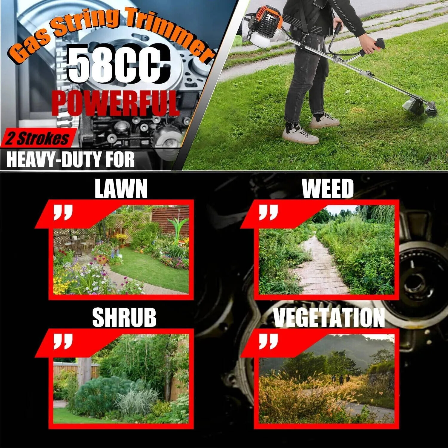 42.7CC/58CC Straight Shaft Gas String Trimmer Gas Powered Weedeater Brush Cutter