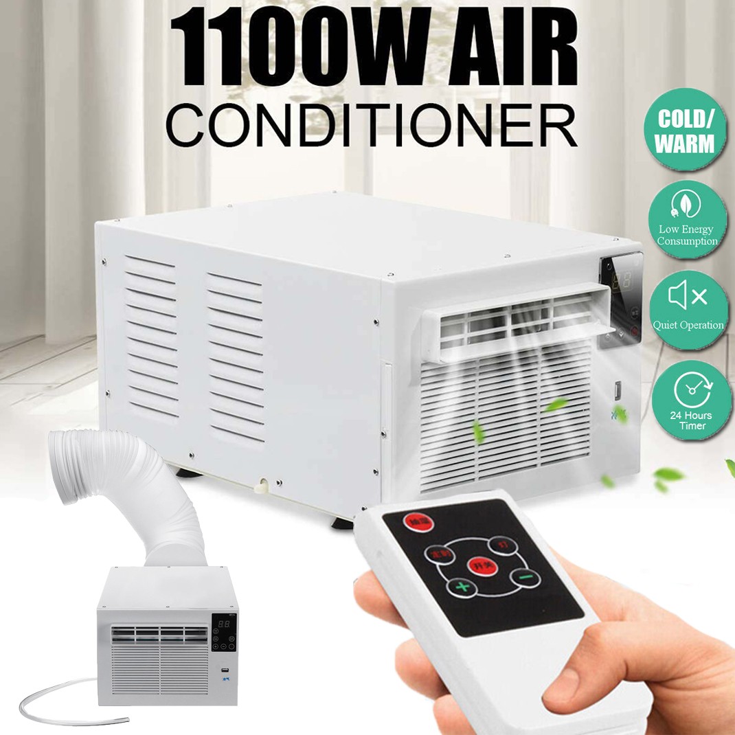 1100W Portable Window Refrigerated Air Conditioner Cold & Heat With Timer Remote