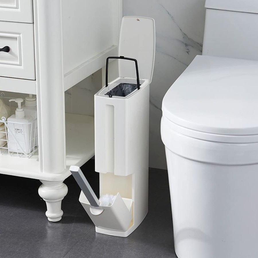 Bathroom Trash Can with Brush,Space-Saving Slender Corner Trash Can