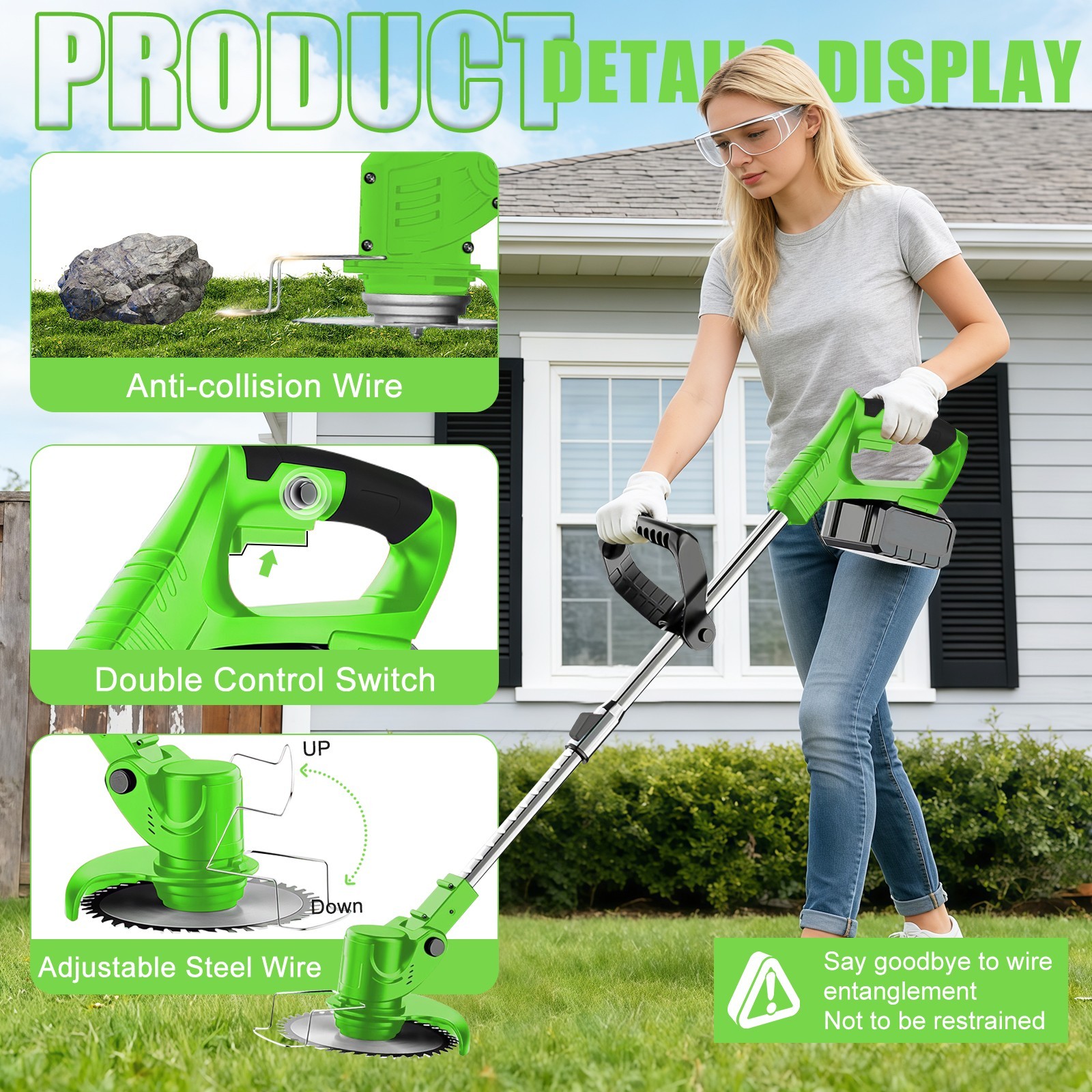 21V 6″ Cordless Lawn Mower with 2×2000mAh Battery & 1×Charger Lawn Trimmer
