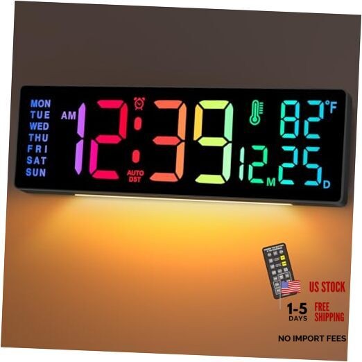 14.2″ Large Display Digital Wall Clock with Date Day of Week 14.2” Multicolor