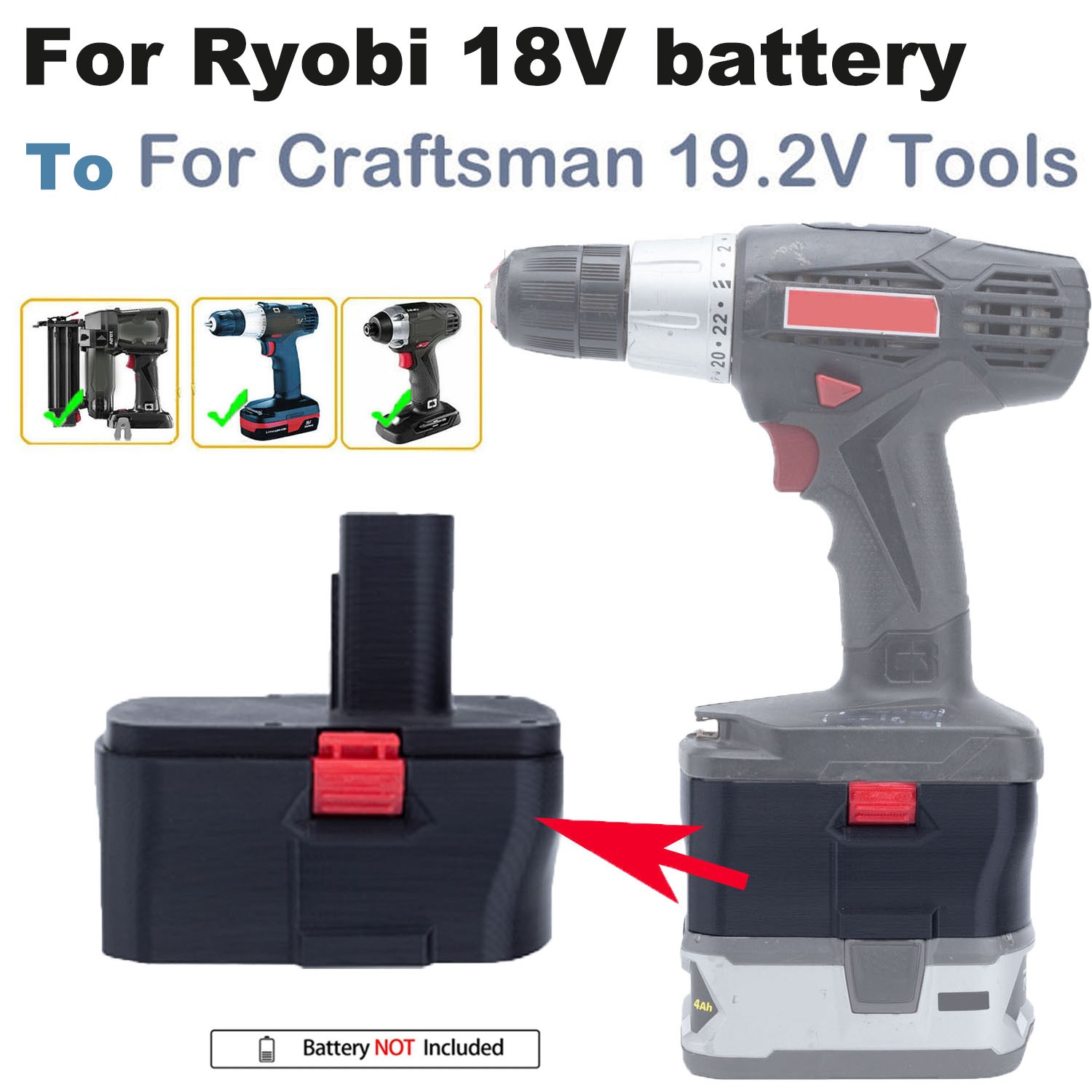 Battery-Adapter For Ryobi 18V battery to for Craftsman 19.2V Ni-cd Power Tools