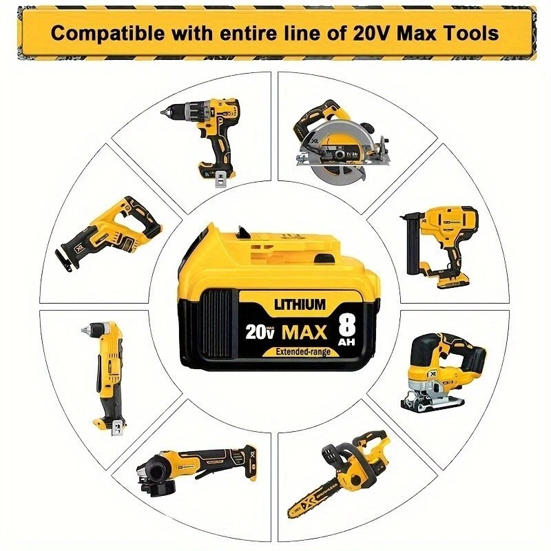 2Pack Lithium Ion Battery For DeWalt 20V 20 Volt Max 8.0AH DCB200 DCB205 DCB206
