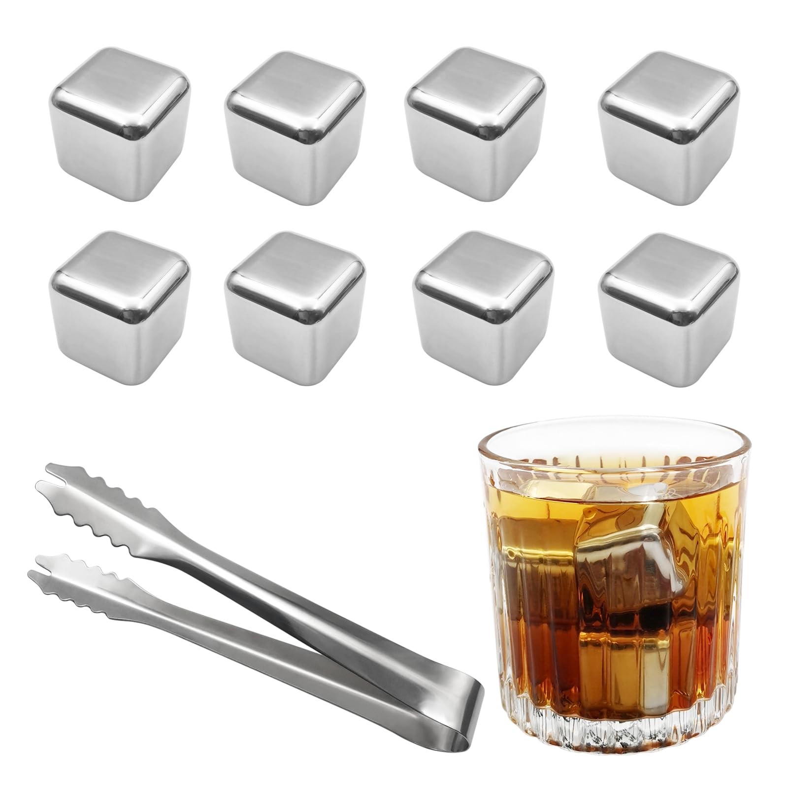 Zalaxt 8 pcs Stainless Steel Ice Cubes for Drinks, Reusable 1.02, 8 PCS
