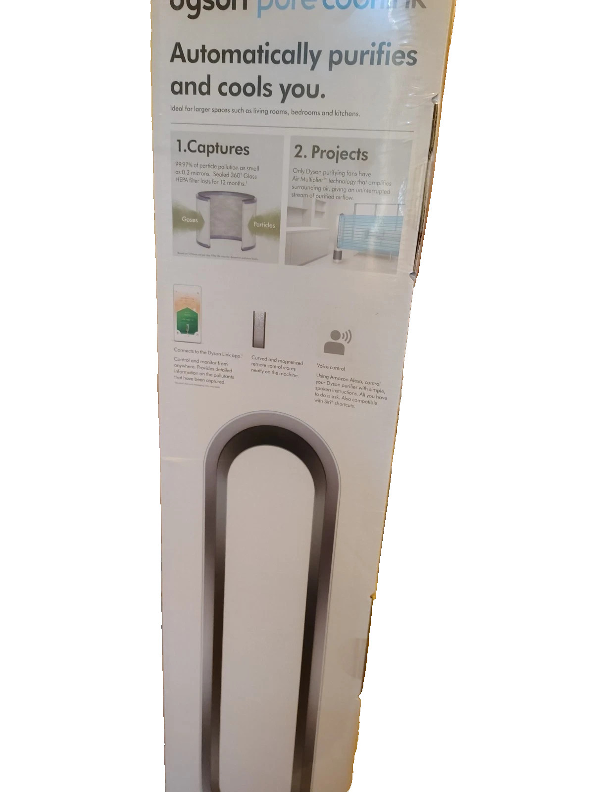 Dyson Pure Cool TP02 Wi-Fi Enabled HEPA Air Purifier and Tower Fan, White/Silver