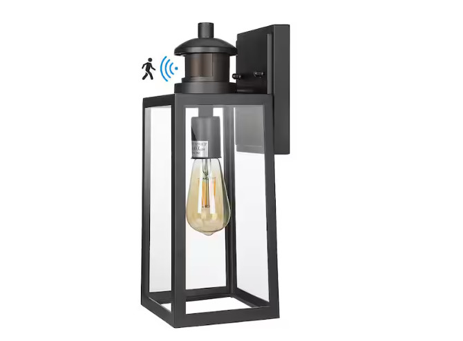 DEWENWILS 14.2in Black Motion Dusk – Dawn Outdoor Wall Lantern Hardwired No Bulb