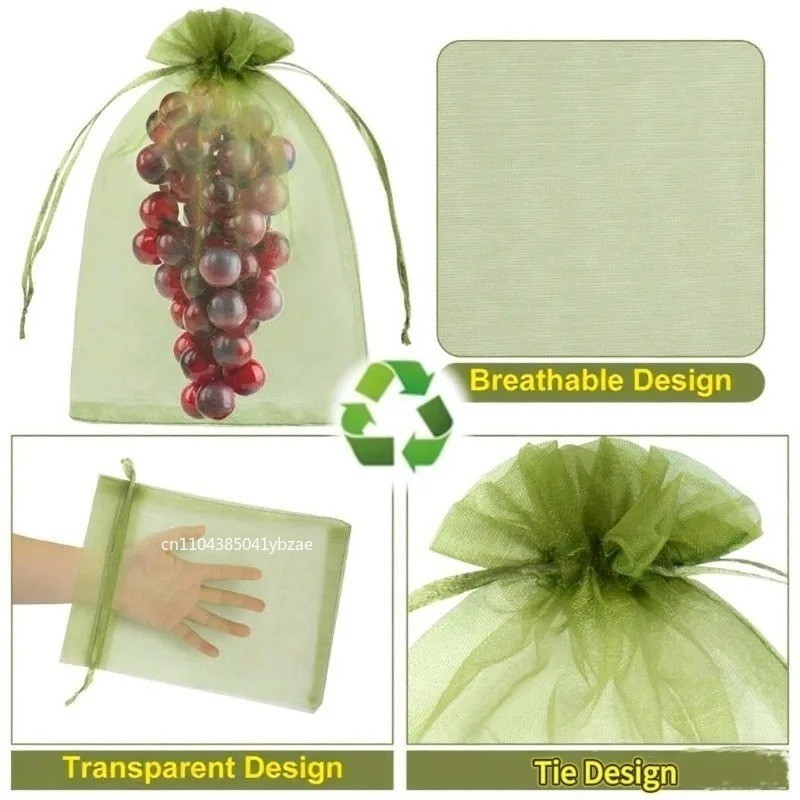 Reusable Fruit Protection Mesh Bags Drawstring Insect Pest Cover