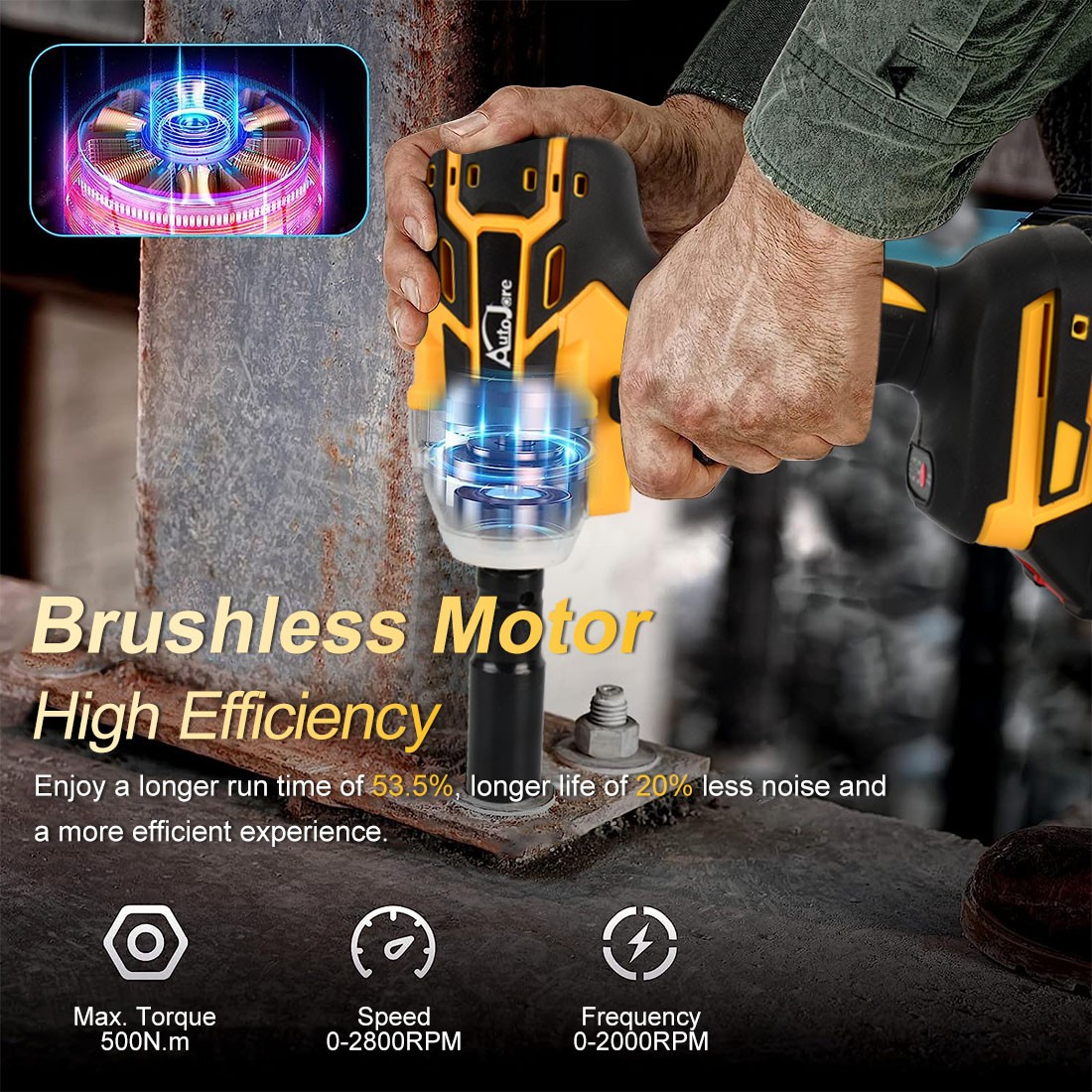 20V Cordless Impact Wrench Kit 1/2″ with Batteries & Charger Brushless Motor