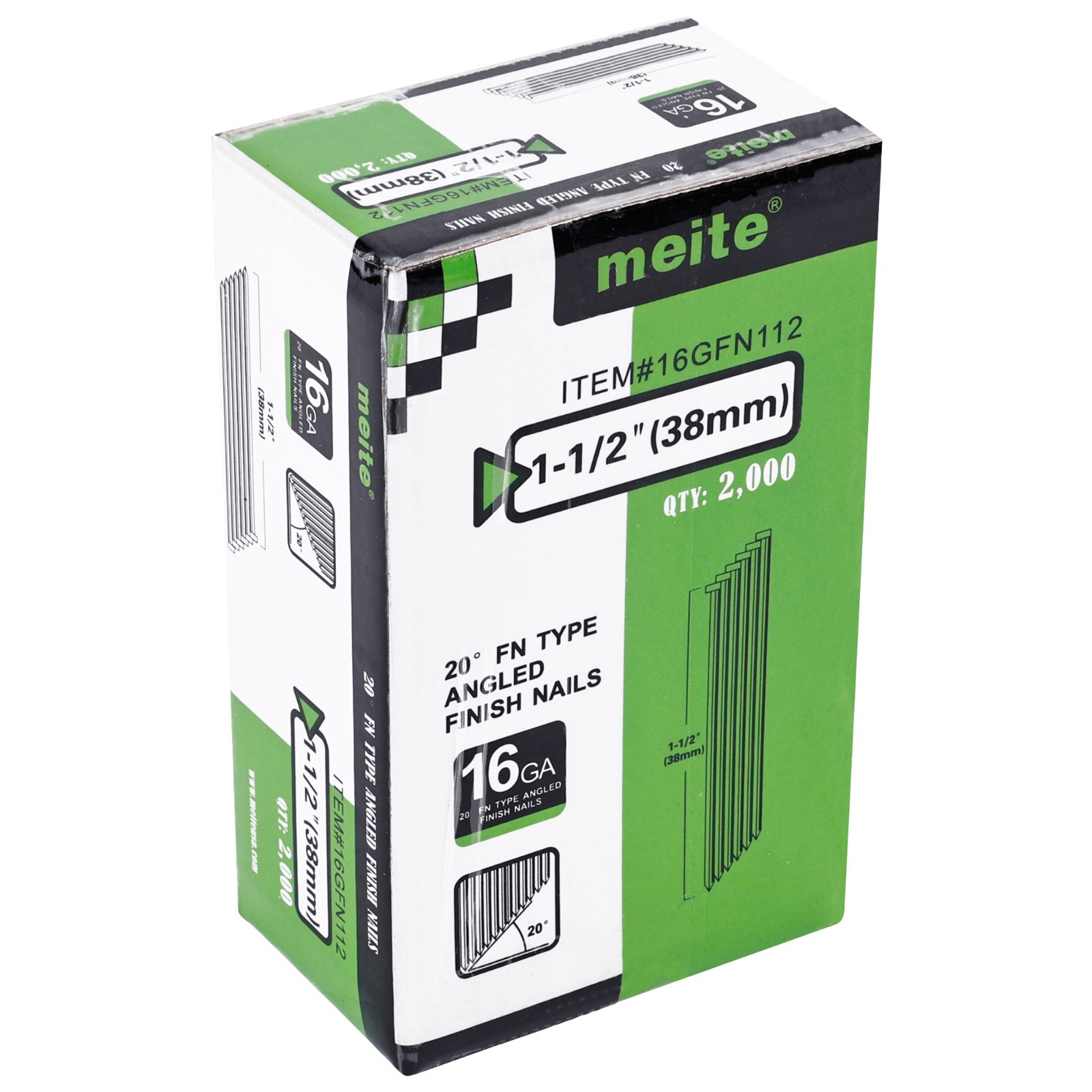 2,000 Counts 1-1/2 Inch meite 16 Gauge 20 Degree Angled Finish Nails Galvanized