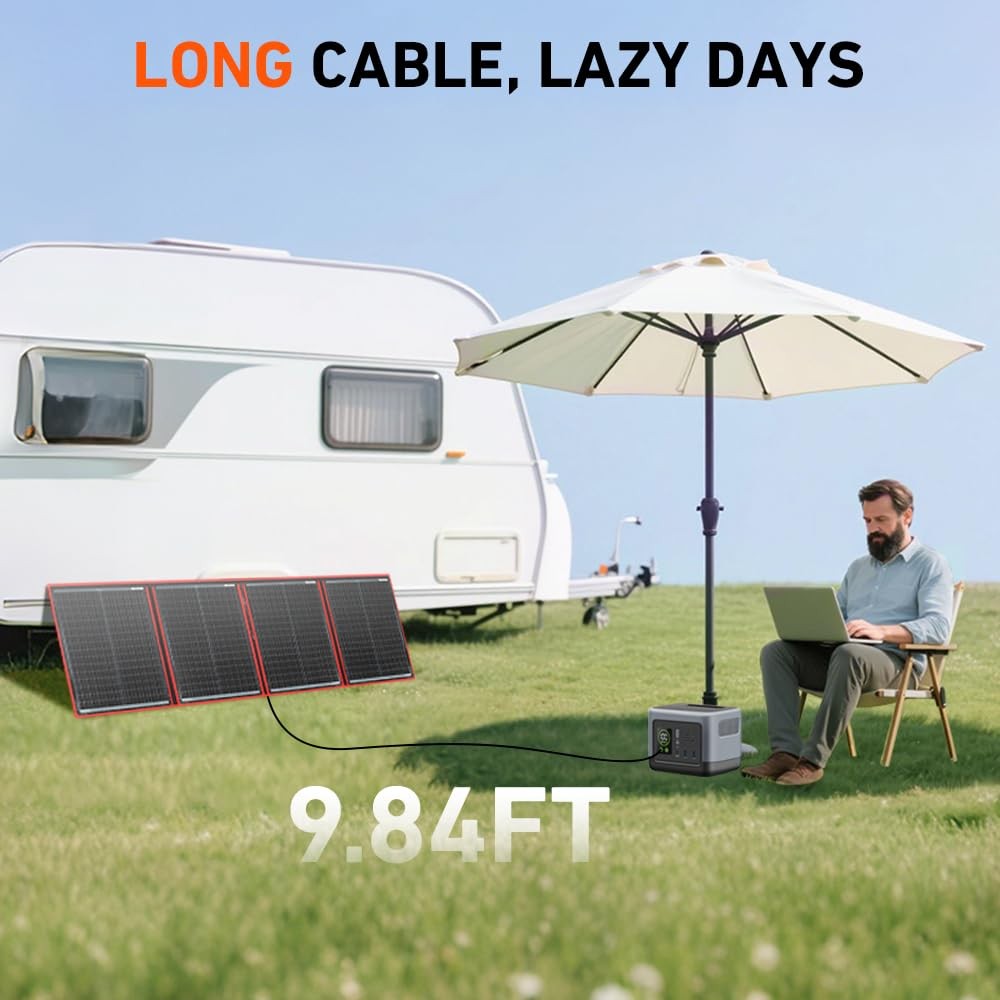 DOKIO 200W Portable Foldable Solar Panel Kit (20x27in, 20x27in, Black
