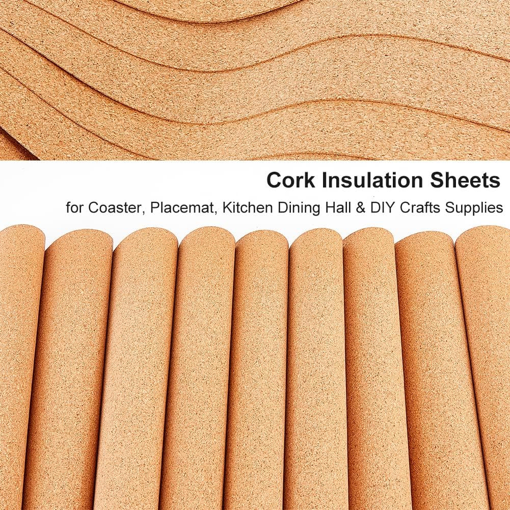 10PCS 1mm Cork Sheets 12×6.1in Thin Cork Board Rolls DIY Crafts Coaster Mats