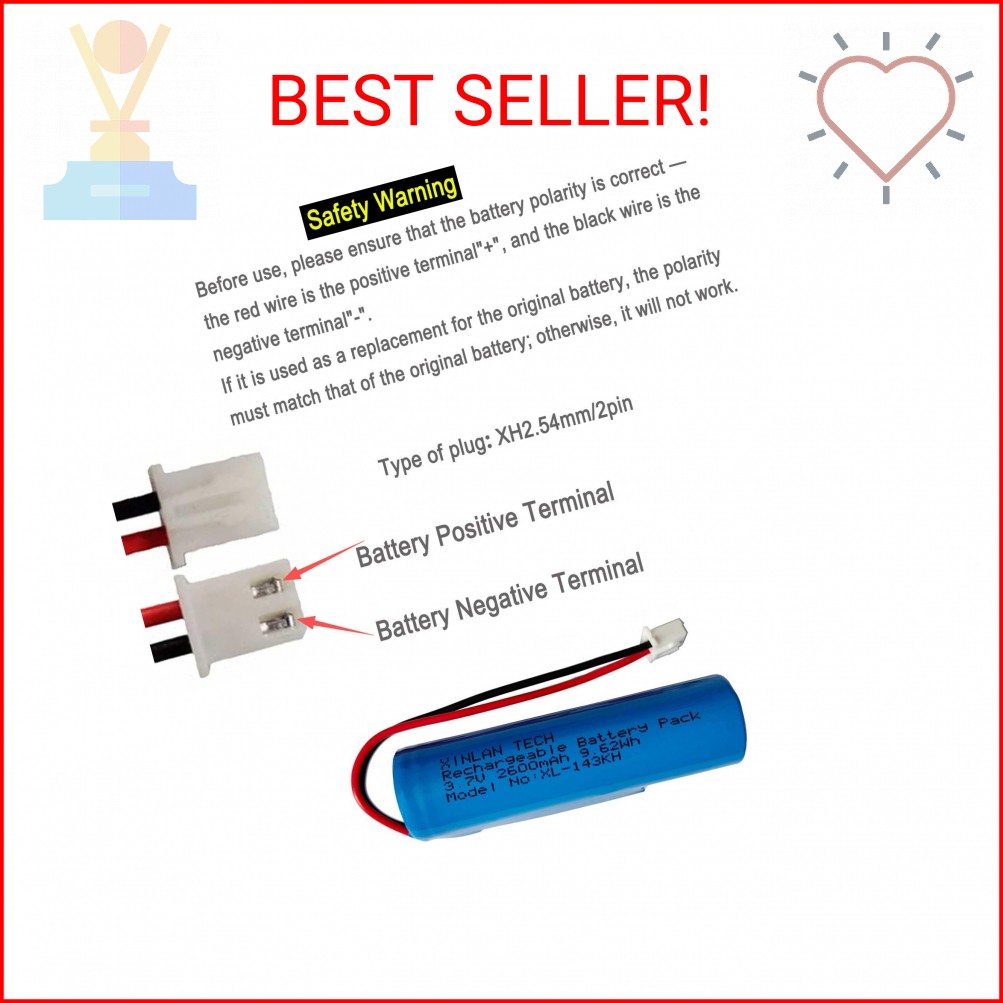 XINLANTECH 3.7V 2600mAh 18650 Rechargeable Li-ion Battery with Jst XH2.54/2P Con