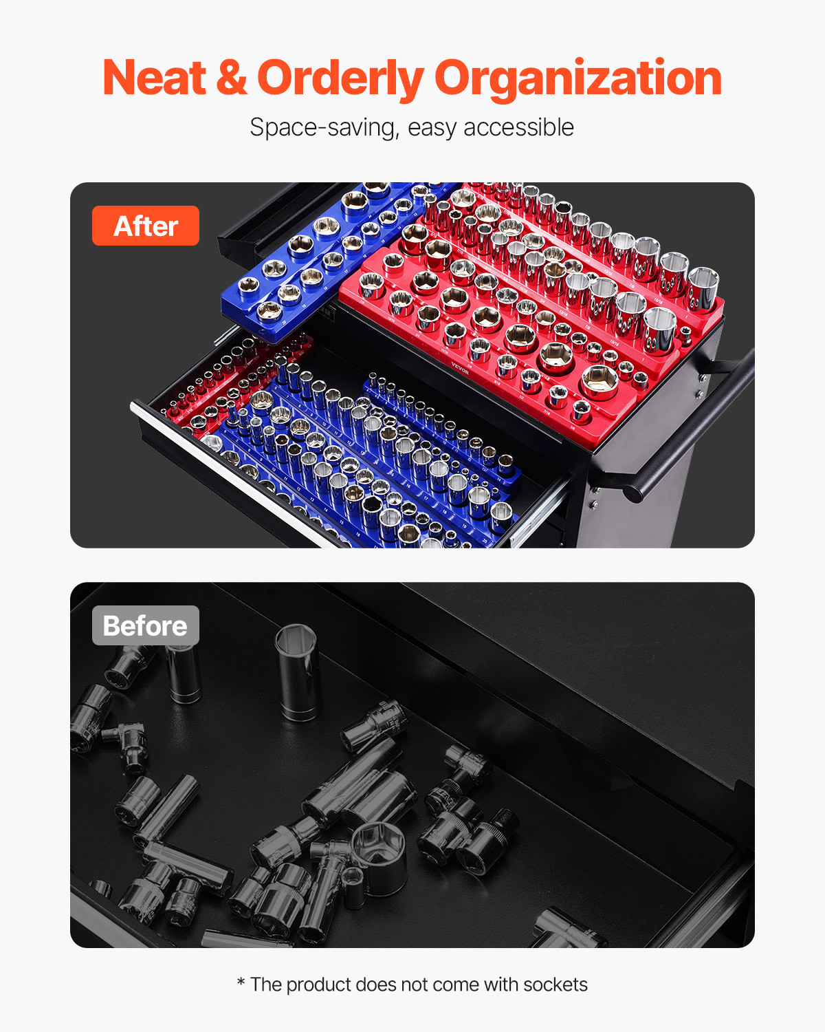 VEVOR Magnetic Socket Organizer Set 8PCS Socket Trays Blue & Red for Metric SAE