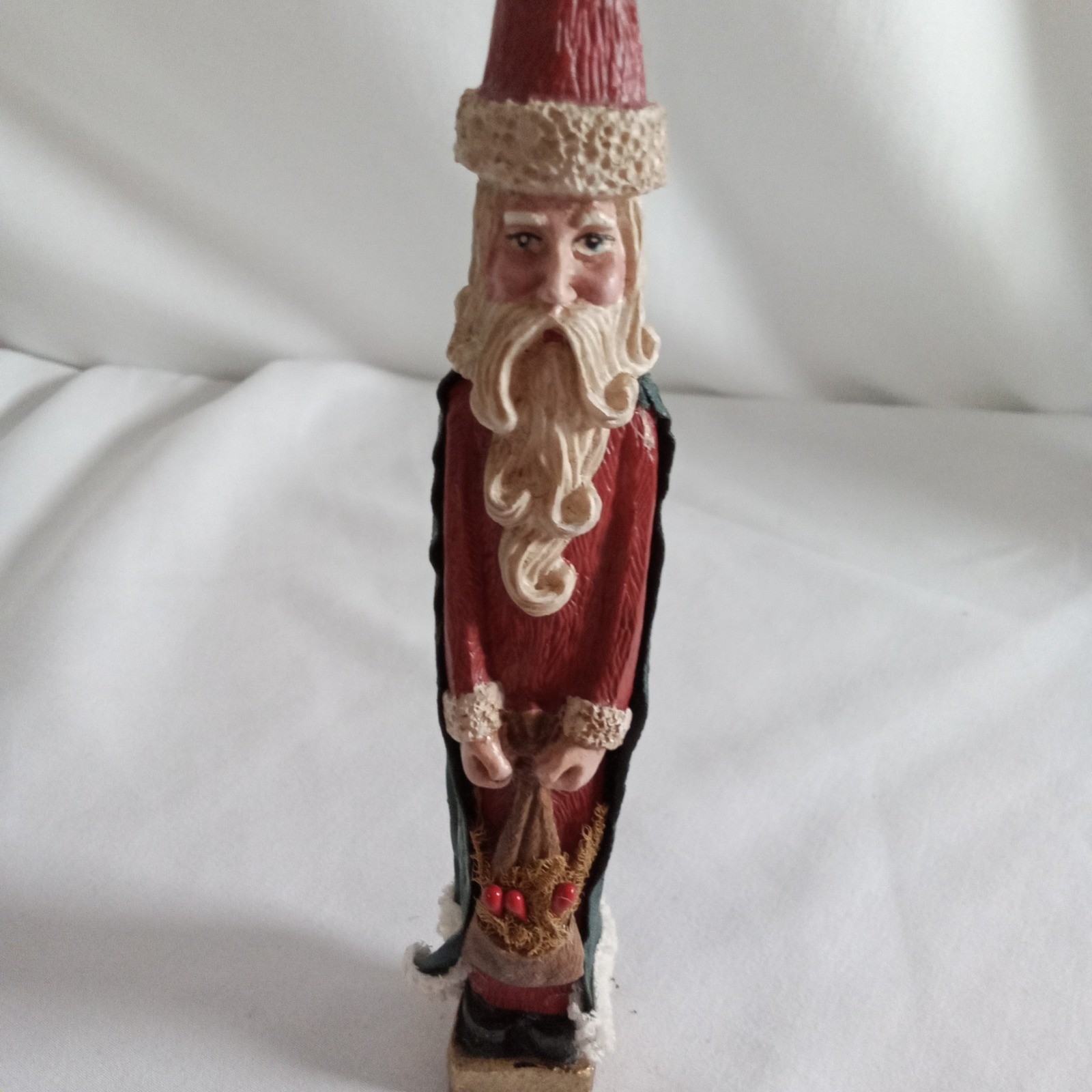 Rustic Old World Santa Claus Figurine Red Green Tall Slender Christmas Decor 7in