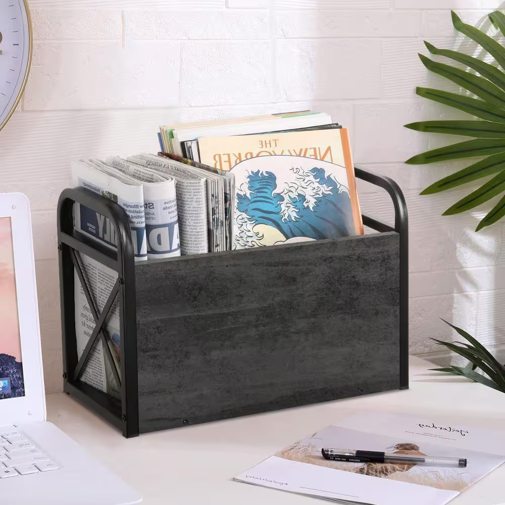 Gray 14.2 In. X 10.4 In. Wood Freestanding Magazine Rack