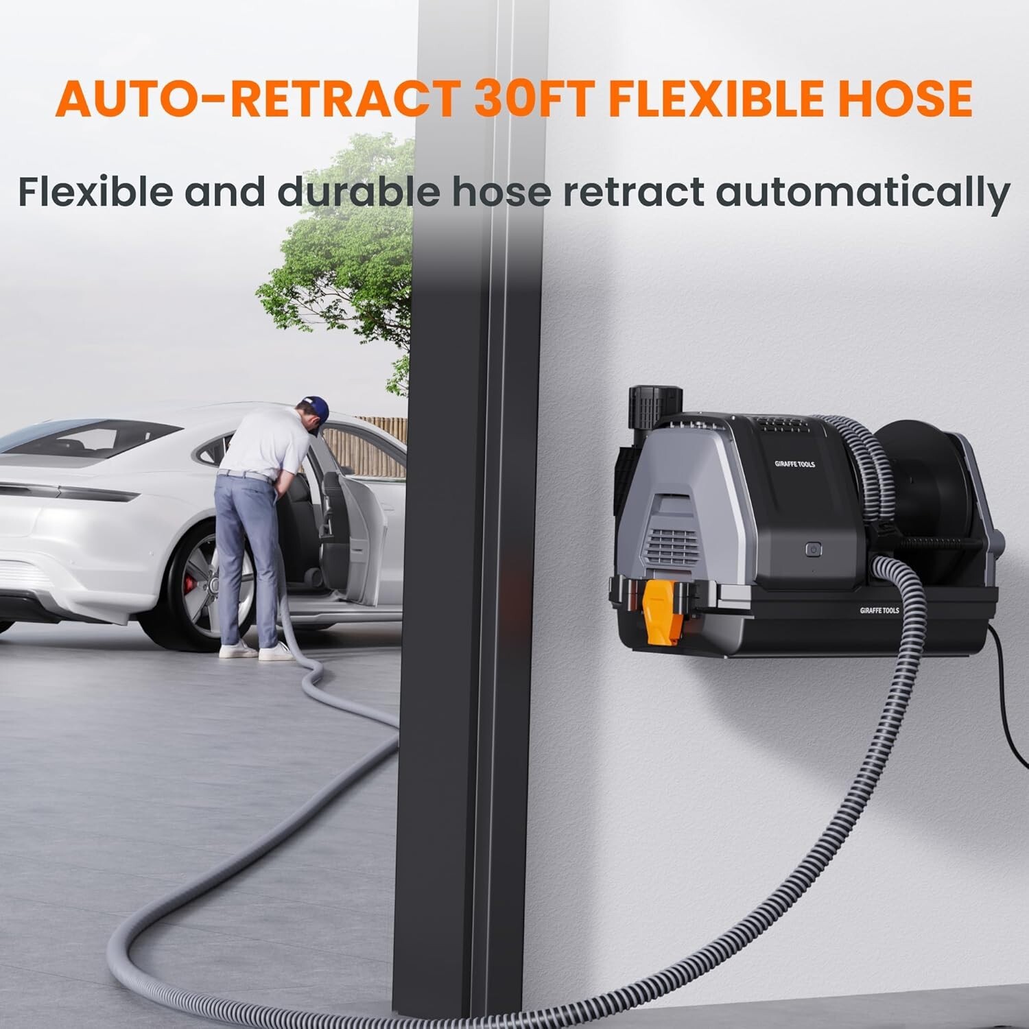Giraffe Tools Wet Dry Vacuum Cleaner with 30FT Retractable Hose Wall-mounted USA