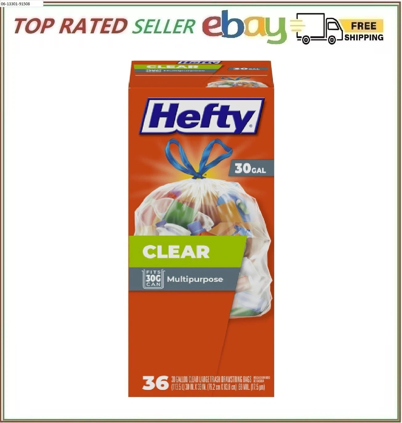 Hefty Recycling Trash Bags Scent Free Clear 30 Gallon 36 Count