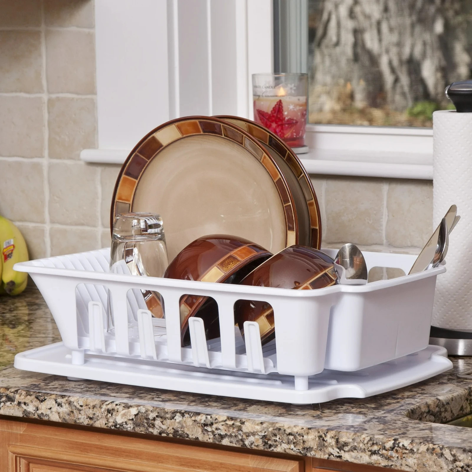 STERILITE 2-Piece Large Sink Set Dish Rack Drainer, White (18 L x 13 3/4″ W x 5