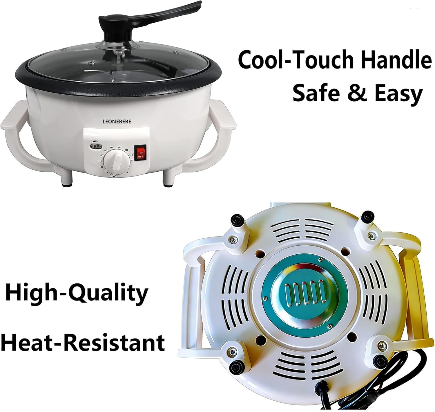 Electric Home Coffee Roaster – Adjustable Temp, 1.6 lbs Capacity, Smoke Reduced