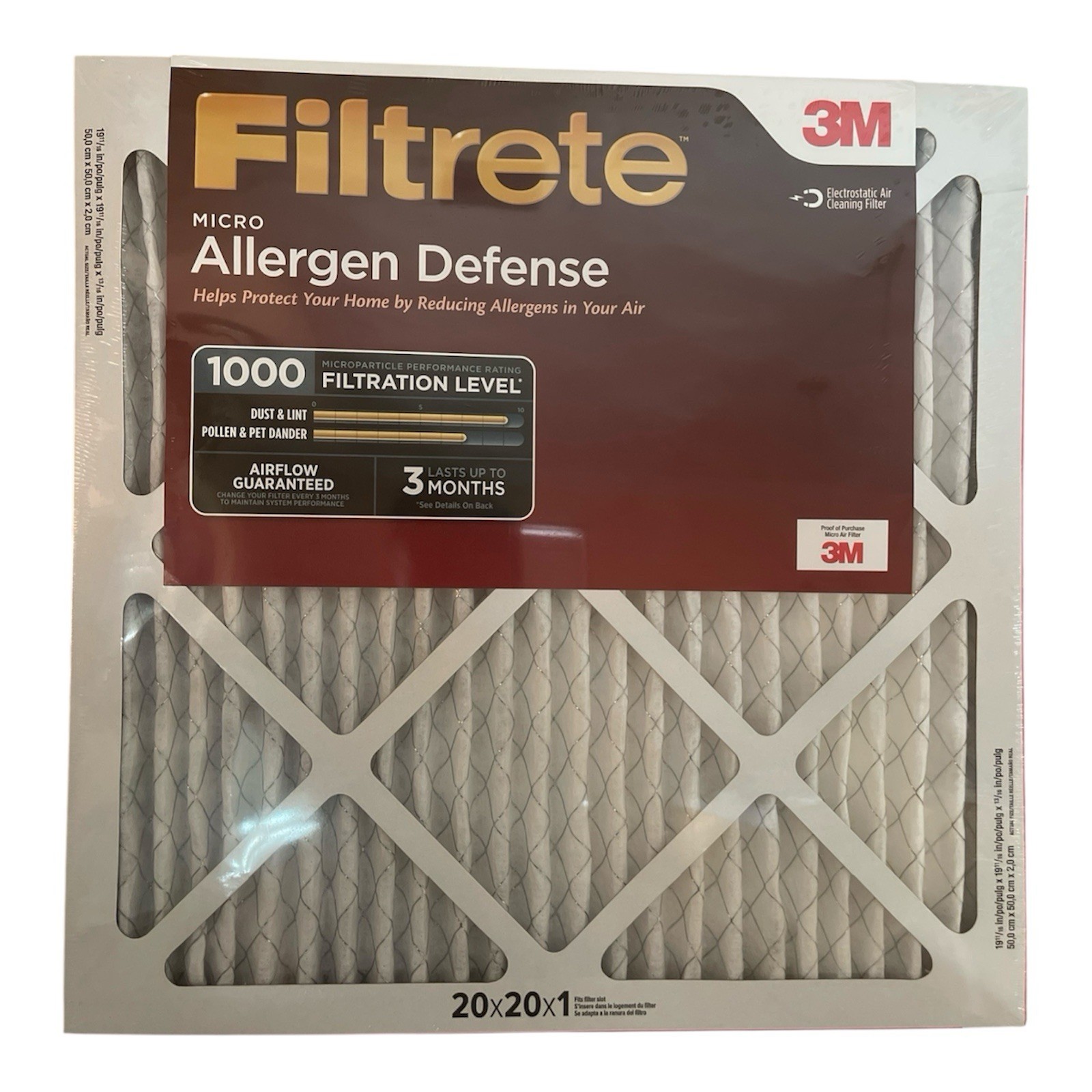 3M Filtrete AC Filter 20″x20″x1″ Micro Allergen Defense 1000 3 Months Pack Of 2