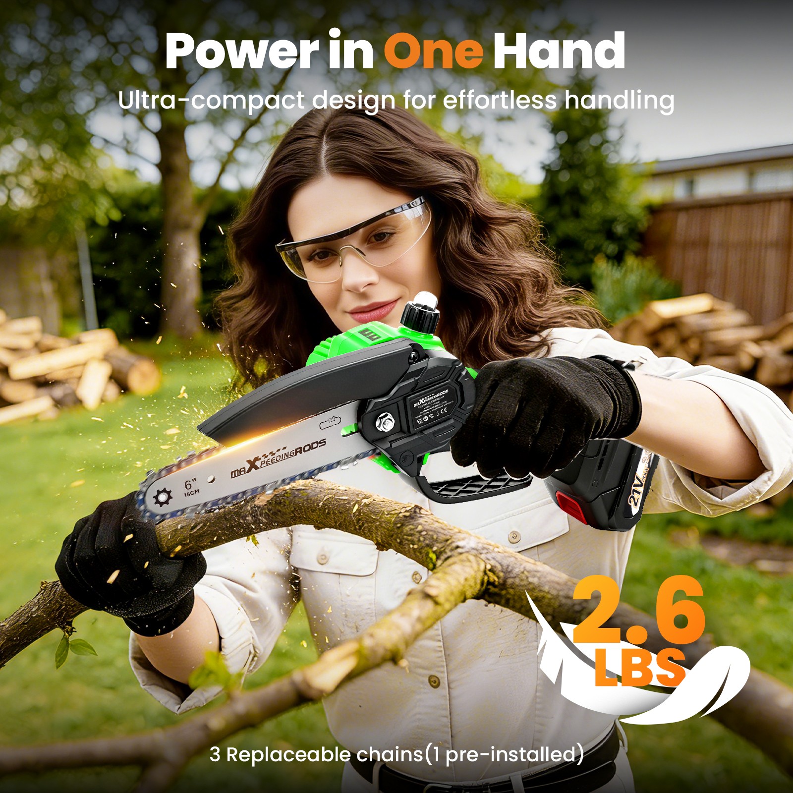 21V for Cordless Mini Chainsaw with 2 Batteries 6inch Guide Bar Wood Pruning