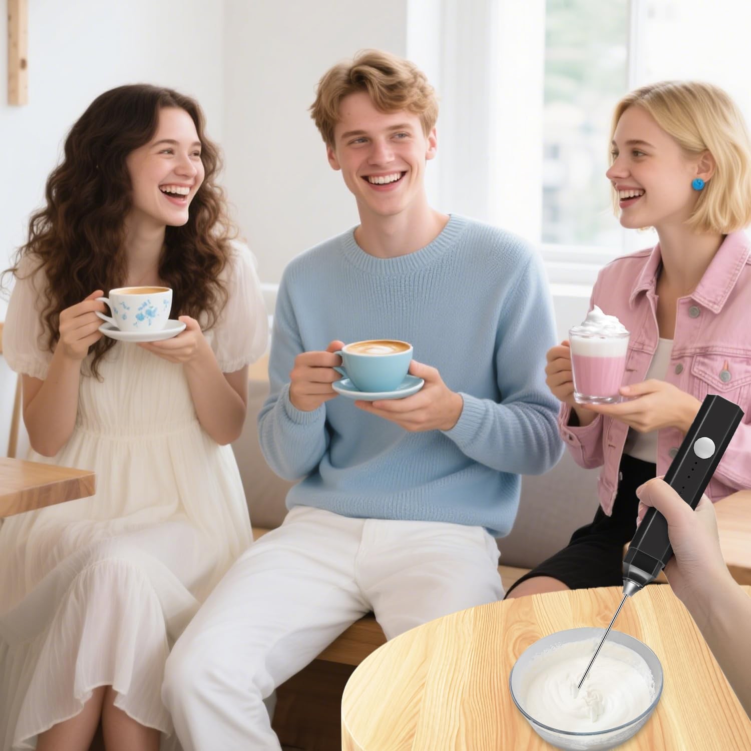 Rechargeable Milk Frother Handheld 3 Speed Adjustable, Electric Whisk Foam Ma…
