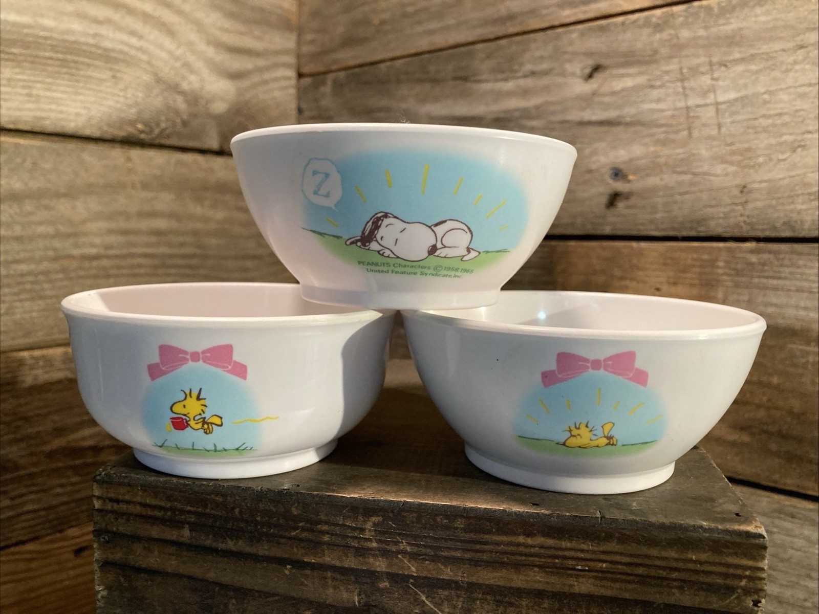3 Vintage 1965 United Feature Syndicate Inc. Peanuts Snoopy Bowl Easter