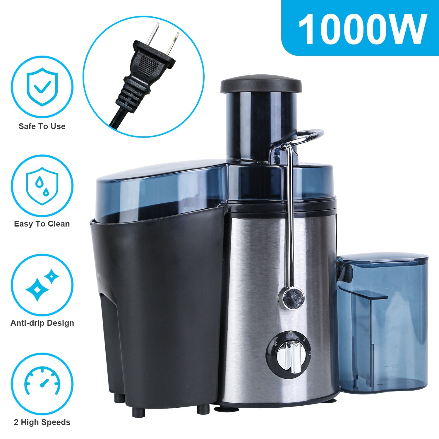 1000W Centrifugal Juicer Machine Juice Extractor for Fruit Vegetable Wide Mouth