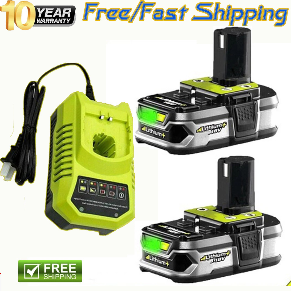 2Pack 18Volt P102 Replace for Ryobi 18V Batteries and Charger Combo for 18 Volt