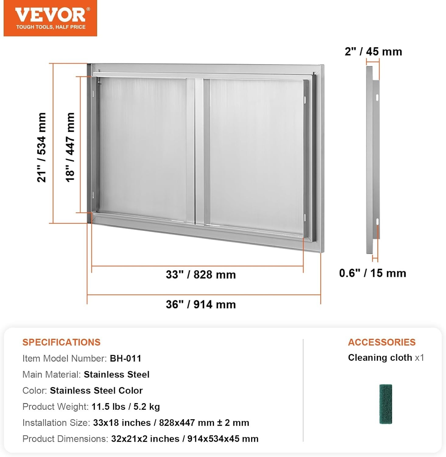 Versatile 36W x 21H Stainless Steel Door for BBQ Islands & Grilling Stations