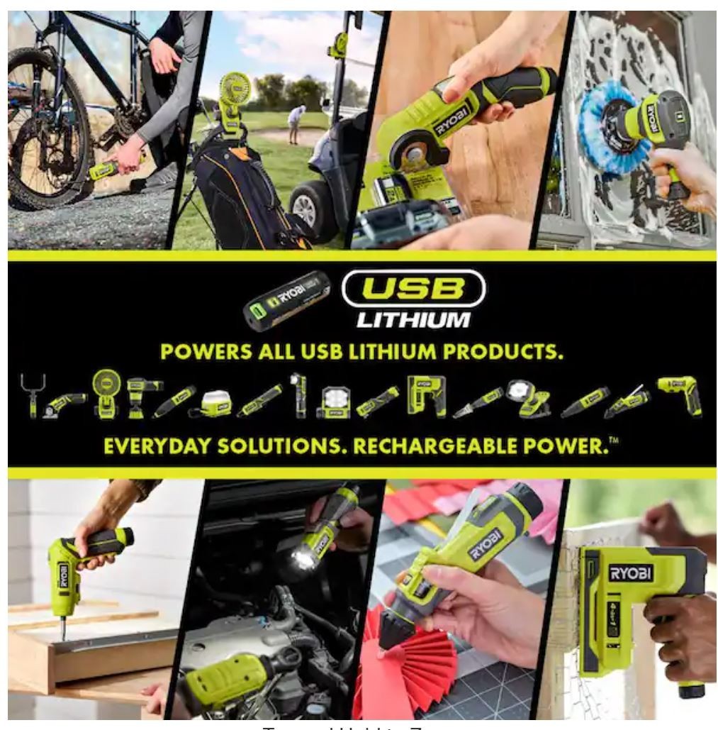 Ryobi USB Lithium Glue Pen Kit with 2.0 Ah USB Lithium Battery – Charging Cable