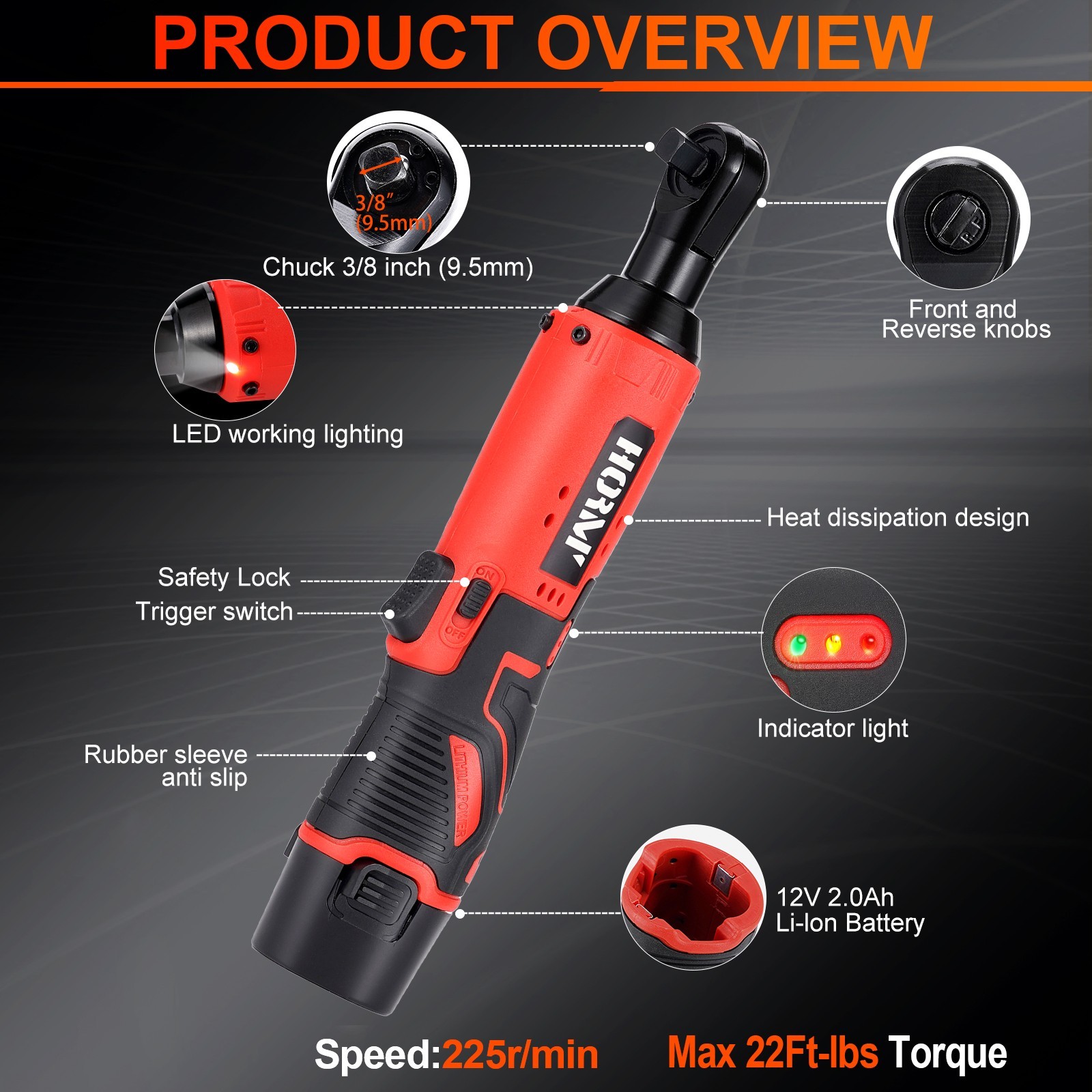 3/8″ Electric Cordless Ratchet Right Angle Wrench Impact Power Tool + 2 Battery