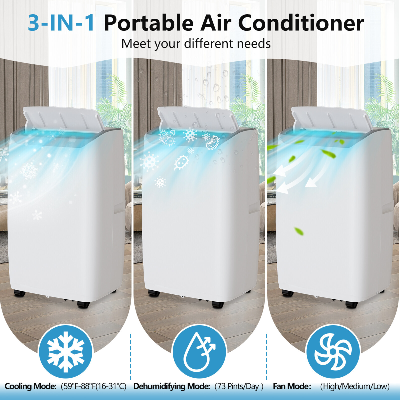 14000 BTU Portable Air Conditioner AC Unit Cooler Fan Dehumidifier 750 Sq. ft