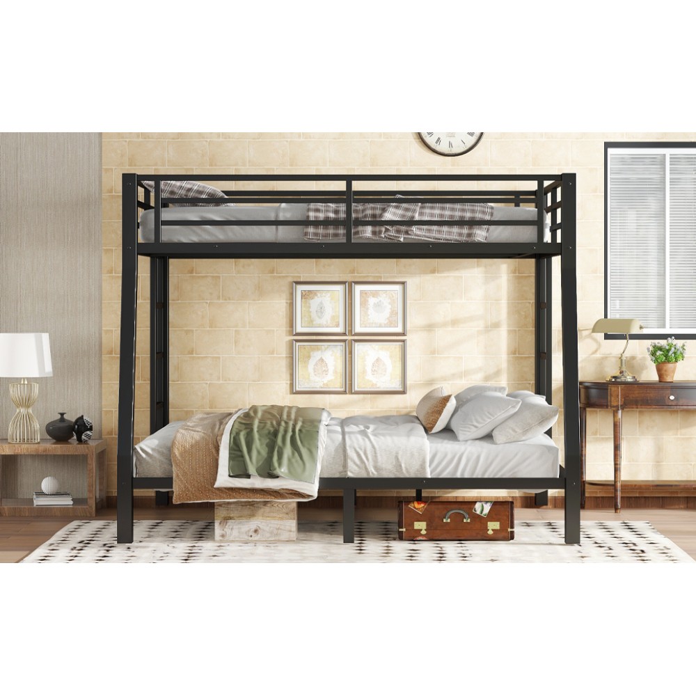 Metal Full Over Queen Bunk Bed Teens Adults Space Saving No Box Spring Needed