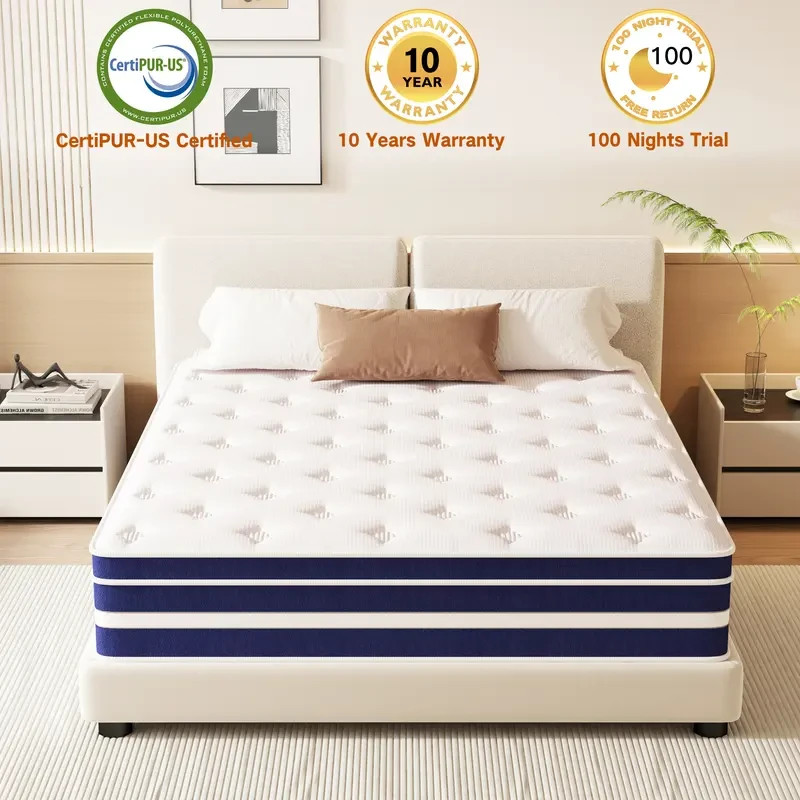 10 12 14” Gel Memory Foam&Spring Hybrid Mattres King Queen Full Twin In a Box