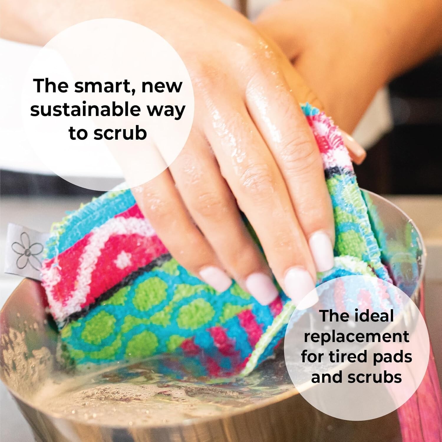 Dish Scrubber Cotton 4-Pack Reusable Non-Scratching Eco-Friendly Kitchen Clean