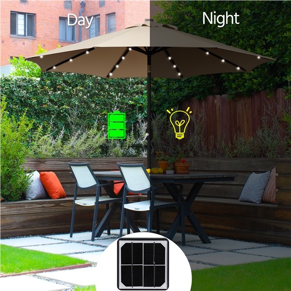 9FT Patio Umbrella Market Umbrella w/ 32 LED Lights & Push Button Tilt & Crank
