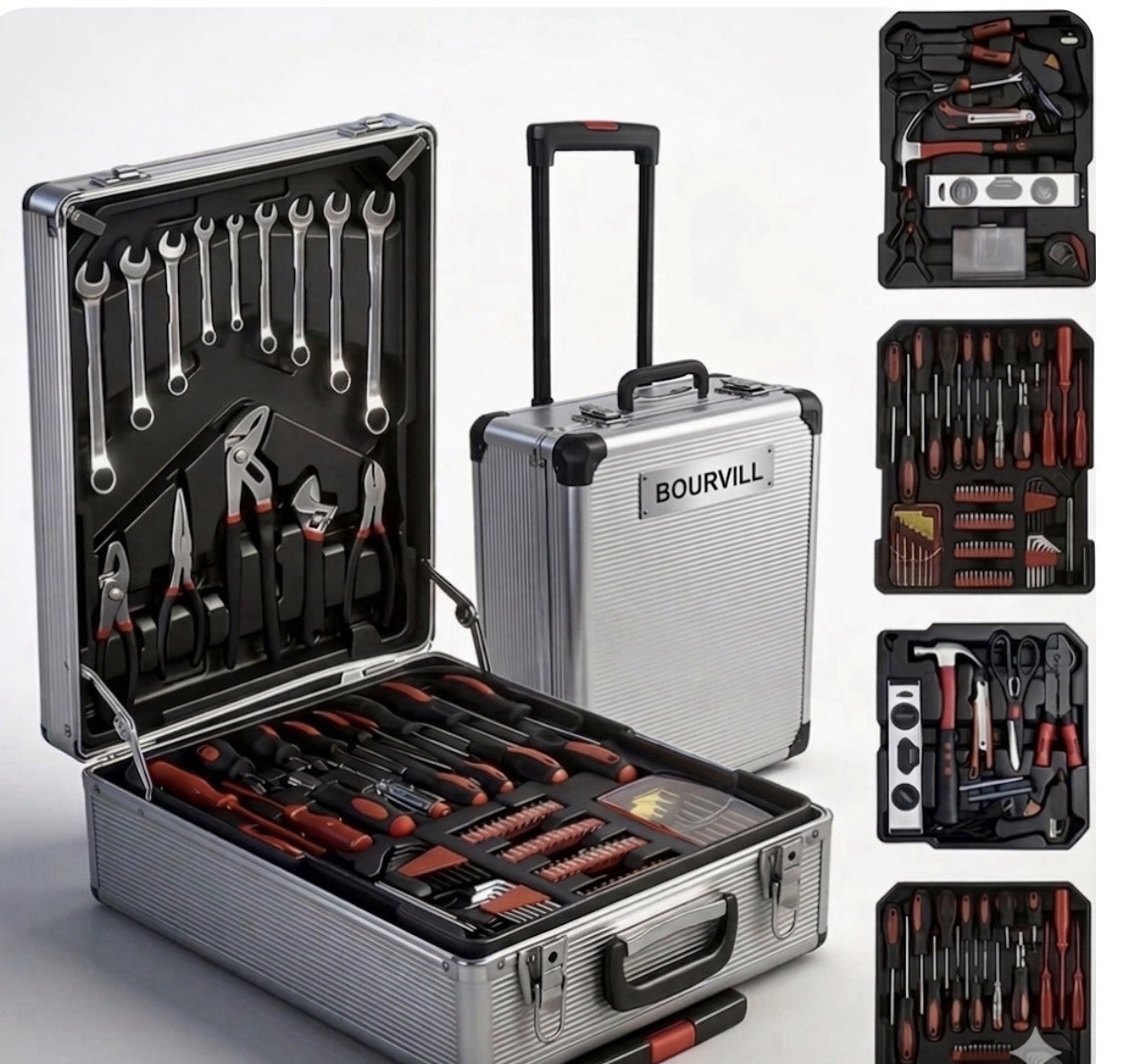 Bourvill Multi-Purpose Tool Set in Aluminum Rolling Carry Case.Professional Tool