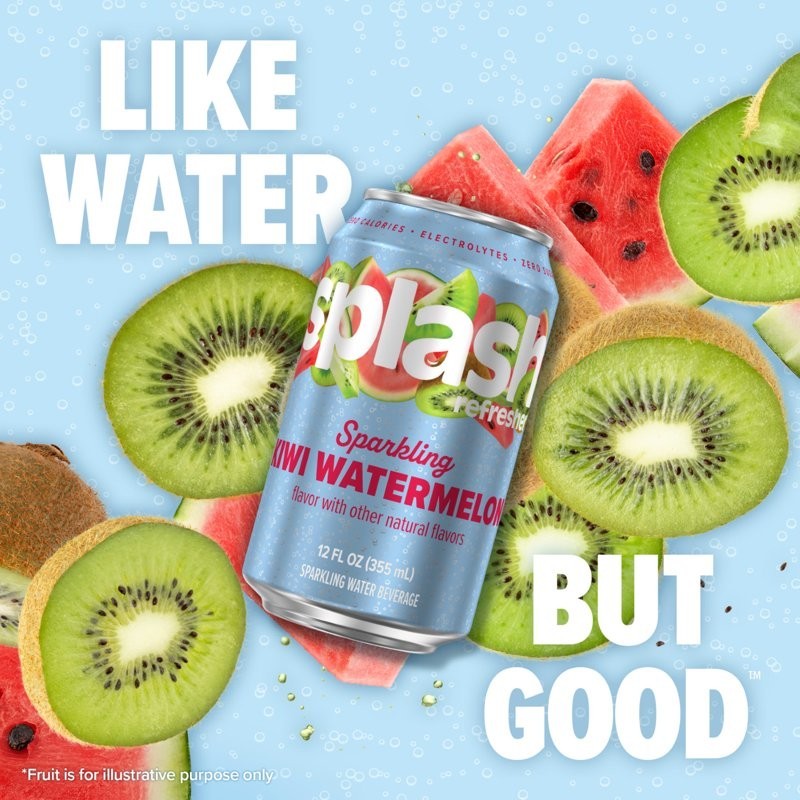 Splash Kiwi Watermelon Sparkling Water, 12 fl oz Cans (8 Pack)