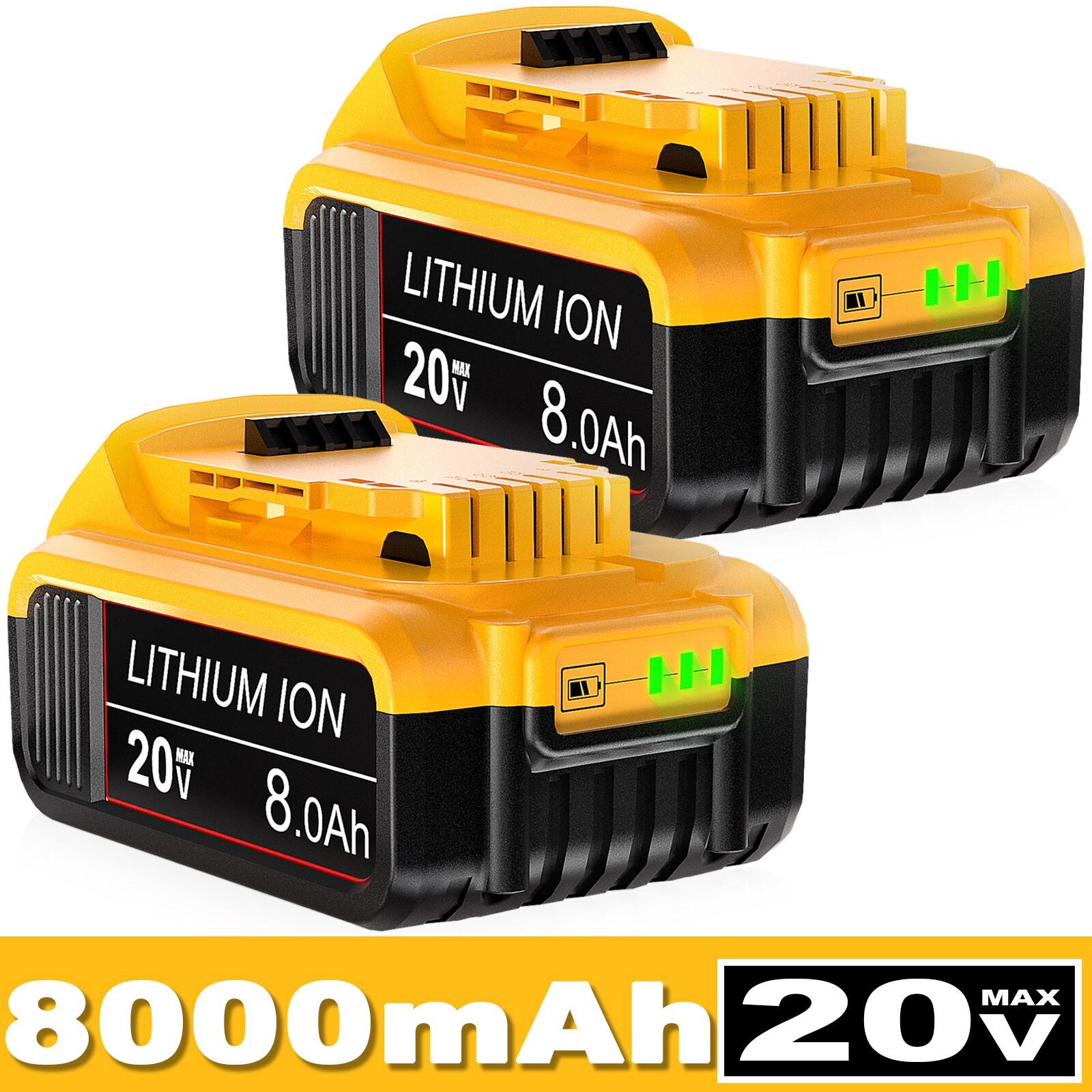 2X For DeWalt 20V 20 Volt Max XR 8.0AH Lithium Ion Battery DCB206 DCB205 New