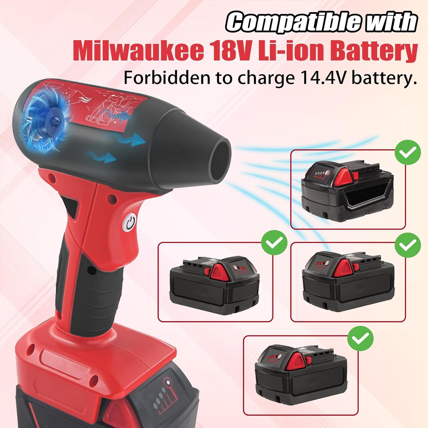 Electric Jobsite Air Blower for Milwaukee Battery Cordless Leaf Blower Handheld