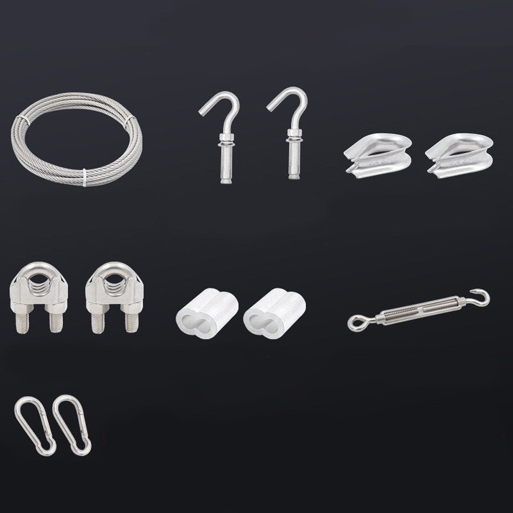 Ø 4,5mm Stainless Steel Wire Rope Cable PVC Coated Hooks Hanging Clothesline Kit